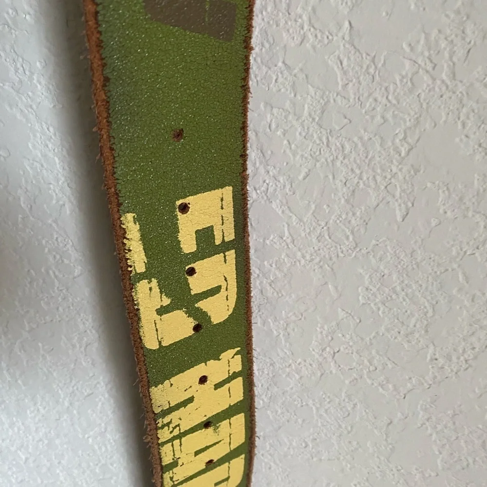 Vintage Ed Hardy Y2K Green Yellow Graphic Edgy Distressed Leather Panther Belt